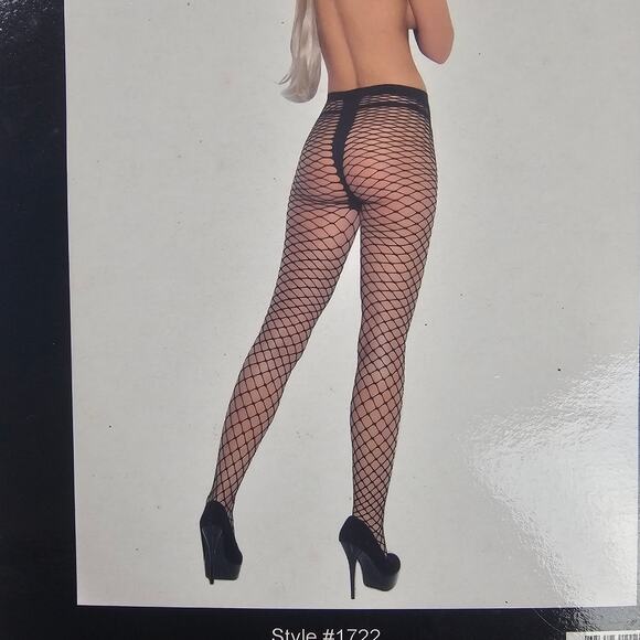 New Elegant Moments Fishnet Pantyhose One Size  Black Tights Lingerie Costume - Picture 4 of 7